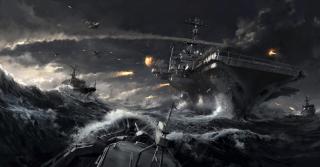 Aircraft Carrier in Naval Battle (Art Print)