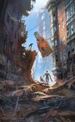 Street Scene Downtown (Art Print)