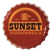 Sunset Sarsaparilla Bottle Cap Tin Sign