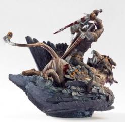 Geralt Battling Griffin Statue & Wolf Medallion