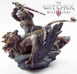 Geralt Battling Griffin Statue & Wolf Medallion